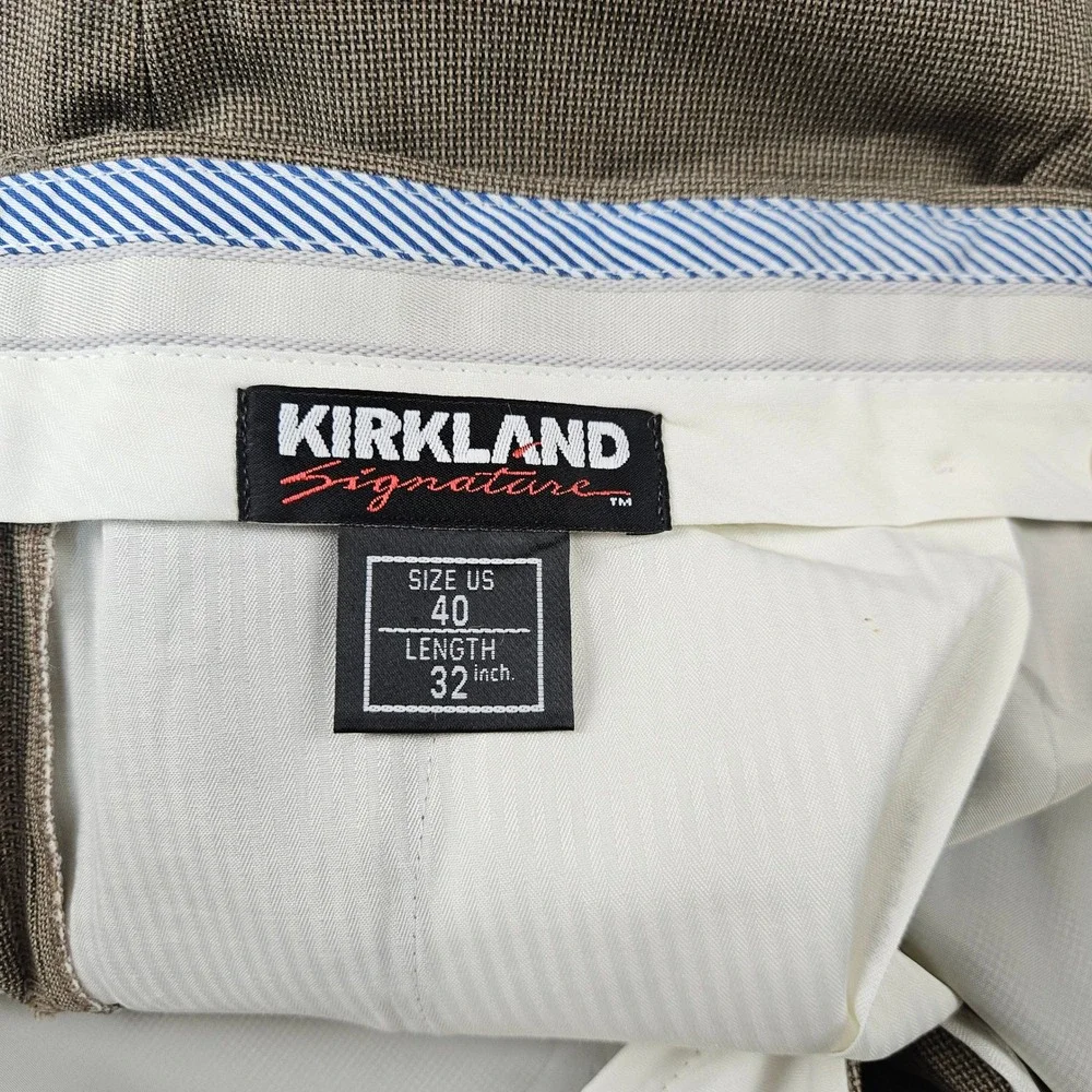 Kirkland Signature Mens 40x32 Wool Pleated Dress Slacks Tan Fancy Cuffed 709655